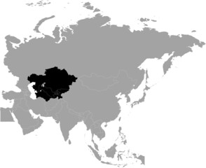 Black Map of Central region of Asia inside the gray map of Asia