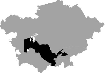 Black Map of Uzbekistan inside the gray map of Central region of Asia