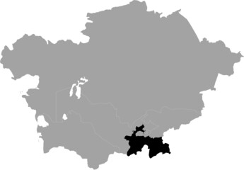 Black Map of Tajikistan inside the gray map of Central region of Asia