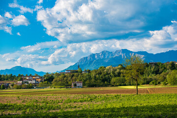 Hills and fields of Friuli in Spring. Cassacco