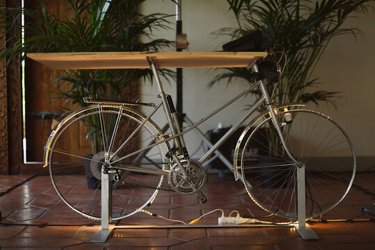 Bicycle with dj table for evening music event