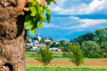 Hills and fields of Friuli in Spring. Cassacco
