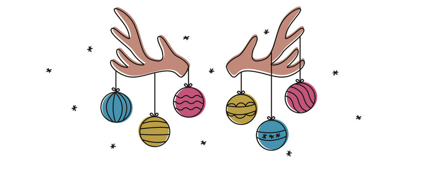 Reindeer Antlers Christmas decoration colorful hand drawn vector illustration