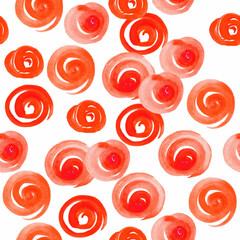 Seamless pattern with red spirals,
 on white background, watercolor
illustration