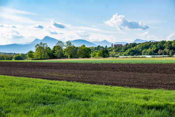Hills and fields of Friuli in Spring. Cassacco