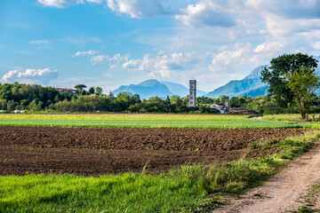 Hills and fields of Friuli in Spring. Cassacco