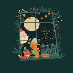 Cute Cartoon Fox and Reindeer celebrating Winter Holiday