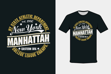 My State Athletic Department New York Manhattah College League Champs Modern Black T Shirt Design