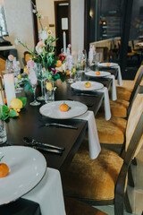 seasonal wedding table design with flowers and decor