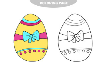 Simple coloring page. Decoration easter egg. Coloring book for kids. Hand drawn vector illustration. Color and black and white version