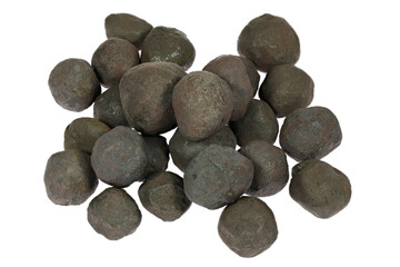 iron ore pellets from Kiruna, Sweden isolated on white background