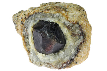 spessartine garnet in quartzite matrix from Serrote Redondo, Pedra Lavrada, Brasilia isolated on...