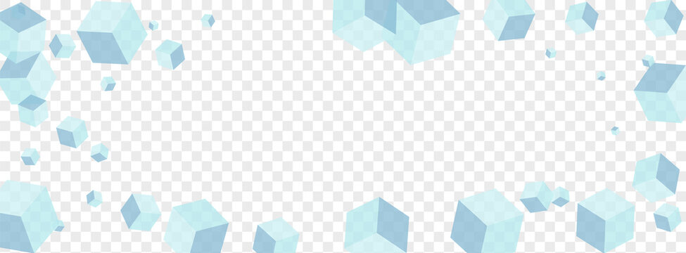 Blue Cube Background Transparent Vector. Box Abstract Template. Gray Cubic Minecraft Card. Collection Design. White Package Geometric.