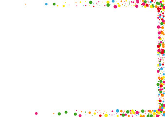 Multicolored Confetti Border Illustration. Circle Holiday Texture. Red Abstract Dot. Yellow Celebrate Round Background.