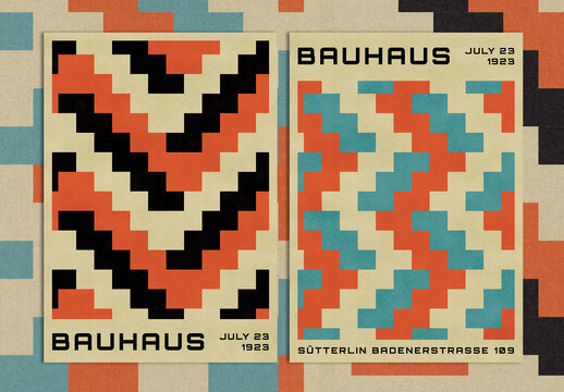 Geometric Cover Design Layout with Zig Zag Pattern in Bauhaus Style