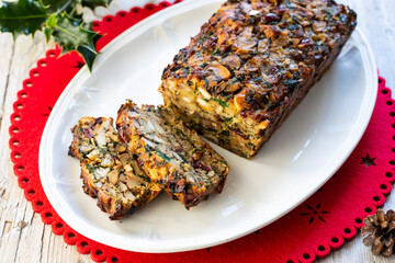 Vegetarian Christmas dinner with nut roast