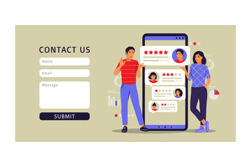 Customer review concept. Contact us form. Vector illustration. Flat