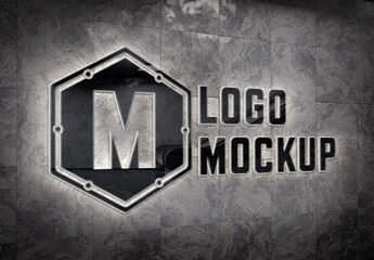 Logo Mockup on Underground Wall with 3D Glowing Metal Effect