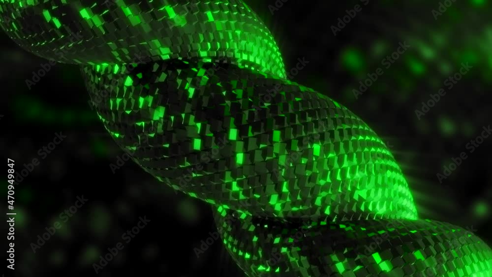 Poster twisting spiral with shiny squares. motion. moving twisted harness with colored sequins. animation o