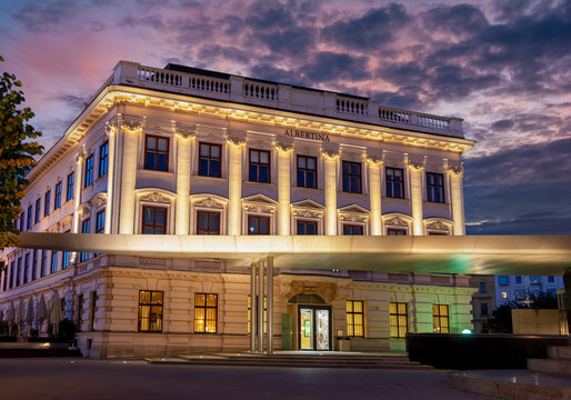 Albertina museum at night in Vienna, Austria