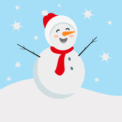 Snowman icon flat style. Let it snow concept. Cute Happy smiling Snowman joy Christmas. Winter vector illustration
