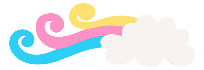 Cute cloud with pastel ribbons. Fluffy dream sky decoration