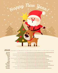 Vector calendar 2022 year. Week starts from Sunday