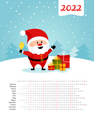 Vector calendar 2022 year. Week starts from Sunday