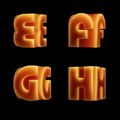 Glowing double-font alphabet - letters E-H