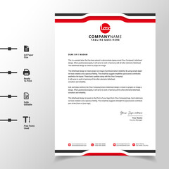 abstract business letterhead template (Red modern a4 letterhead fully print ready and customizable)