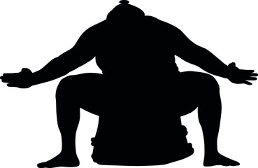 Strong japanese sumo fighter, sumo wrestler. A sumō fighter is known as a sumōtori or rikishi. silhouette - obrazy, fototapety, plakaty