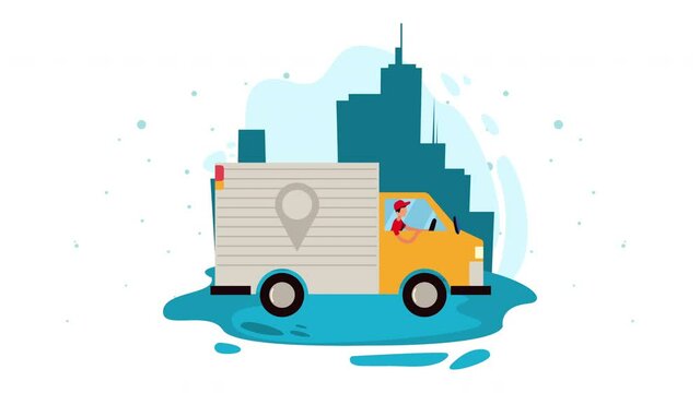 truck on the city delivery service animation