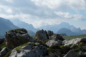 Fototapeta na wymiar mountains and clouds and marmots