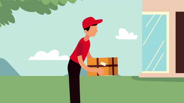 man lifting box carton delivery service