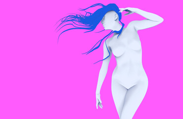 3d render illustration of sexy female figure in line art style on pink backdrop.