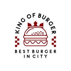 Burger with crown concept. king of burger restaurant logo illustration design template inspiration Premium Vector