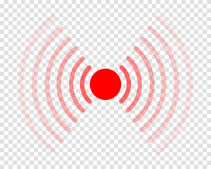 Red pain point icon. Hurt symbol. Ache localization sign. Radar or sonar wave isolated on transparent background. Vector illustration.