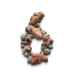 3d alphabet, set of numbers made of Stones, 3d illustration, six