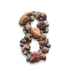 3d alphabet, set of numbers made of Stones, 3d illustration, eight