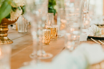 closeup table wedding reception decor 
