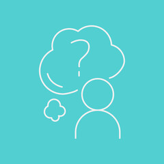 Self knowing line icon concept. Human with cloud with quetion mark outline stroke element. Psychologist counseling. Psychotherapy, depression. Editable stroke vector illustration