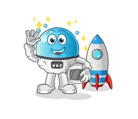 bubble astronaut waving character. cartoon mascot vector