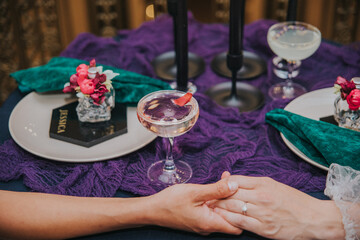 purple crystal skull wedding table 