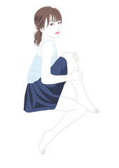 ちらりと横を見る少女イラスト