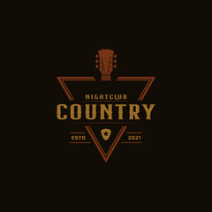 Classic Vintage Retro Label Badge for Country Guitar Music Western Saloon Bar Cowboy Logo Design Template