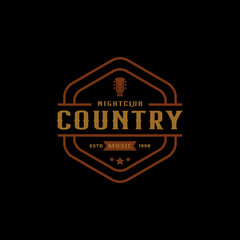 Classic Vintage Retro Label Badge for Country Guitar Music Western Saloon Bar Cowboy Logo Design Template