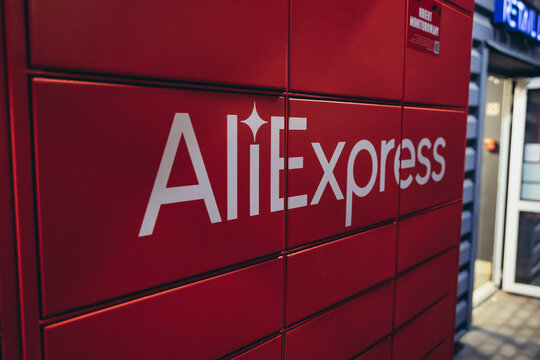 Warsaw, Poland - November 16, 2021: New AliExpress parcel locker in Warsaw capital city