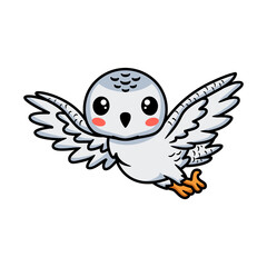 Cute little white polar owl cartoon flying