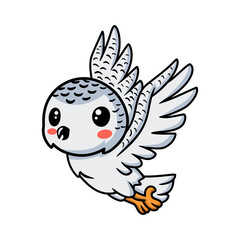 Cute little white polar owl cartoon flying