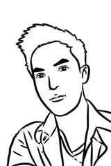 black and white of cute man for coloring